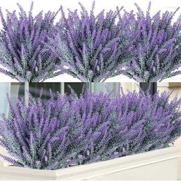 Decoratieve Bloemen Kunstmatige Gevlokt Lavendel Bundel Hoofdstel Boeket Plastic Nepplanten Bruiloft Huis Buiten Tuin Tafel Vaas Decoratie