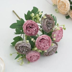 Fleurs décoratives artificielles, branche de pivoines réaliste avec tige, fausse tête à 7 têtes, pour la maison, fête de mariage, Po