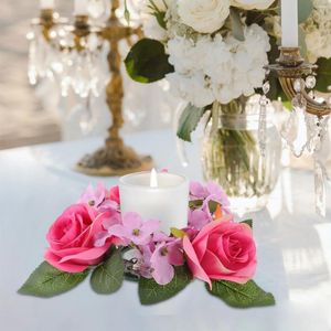 Fleurs décoratives artificielles couronnes florales bougies coniques rose décoration de fête de mariage anneaux en soie pour piliers