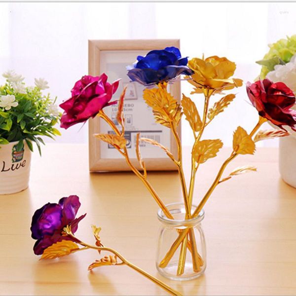 Fleurs décoratives Fleur Artificielle 24k Or Rose Saint Valentin Petite Amie Cadeau Faux Roses Éternelles Pour La Fête De Mariage Boho Décoration de La Maison