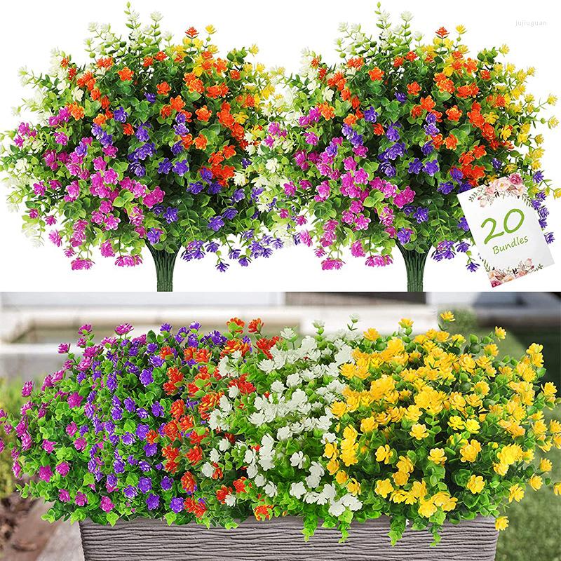 Dekoratif Çiçekler Yapay Çiçek 36cm 7 Çatal 1 Pc Eucaliptus Şube Buket Açık Dış Mekan Sahte Ev Dekoru UV Koruma Plastik Yeşil Fabrikası