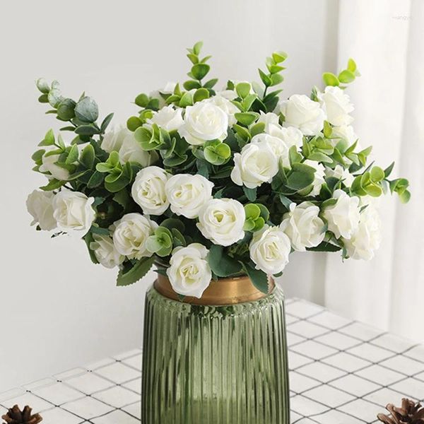 Fleurs décoratives Fleur artificielle 5 branches Eucalyptus Rose Simulation Faux Bouquet de soie Pastorale Petite décoration de mariage fraîche