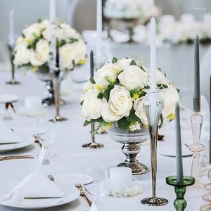 Fleurs décoratives Boule de fleur artificielle Plastique en maille verte base de table de table en soie pour la décoration de mariage Party Route Bouquets