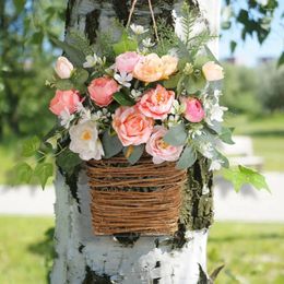 Decoratieve bloemen Kunstbloemenmand Realistisch ophangen met sleutelkoord Levendige kleurensimulatie Roos Pioenroos Voor 3