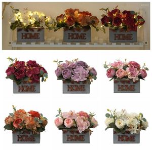 Fleurs décoratives Fleur Artificielle Bonsaï Style Européen Réaliste Hortensia Rose Floral En Pot Embellissement De Bureau Ornement De Mariage Cadeau