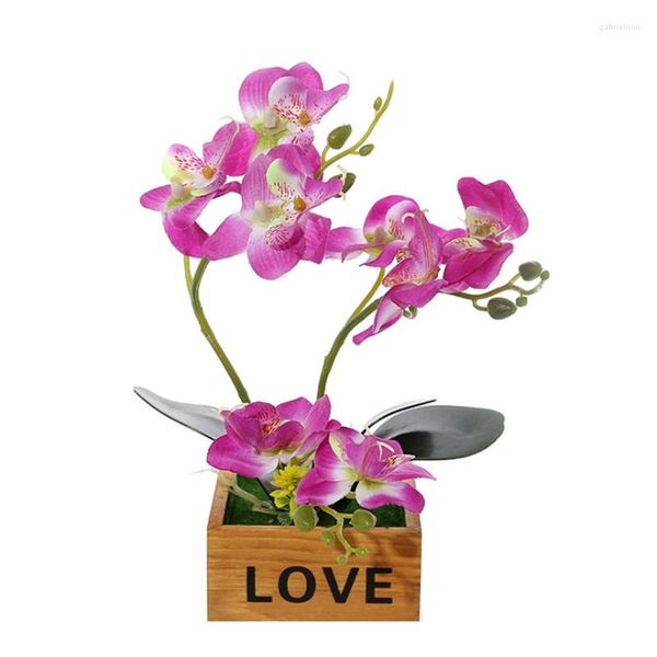 Fleurs décoratives fleur artificielle bonsaï soie papillon orchidée plante en pot ensemble pot de fleurs en bois mariage maison jardin décor