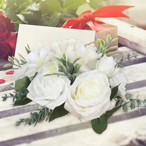 Fleurs décoratives Fleur artificielle bouquet en soie arrangement de décoration de vase Faux pour les événements de mariage Christmas Engagement à la maison
