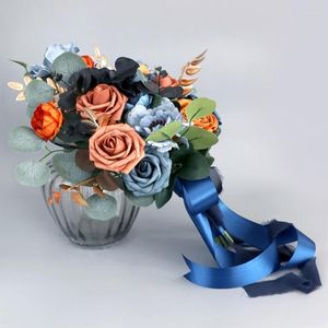 Fleurs décoratives Bouquet de fleurs artificielles Simulation Bleu Rose Ornement Fournitures Pour Mariage Cérémonie De Fiançailles Décor