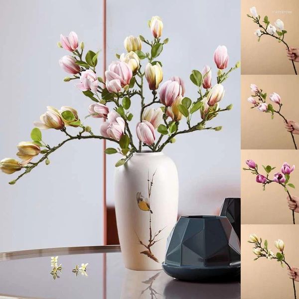 Fleurs décoratives Bouquet de fleurs artificielles Simulation branche de Magnolia bricolage mariage fausse soie pographie accessoires maison salon décoration