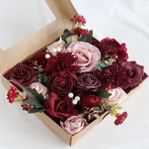 Decoratieve Bloemen Kunstbloem Box Set Nep Zijde Roos Faux Met Stam Voor DIY Bruidsboeketten Centerpieces Arrangement