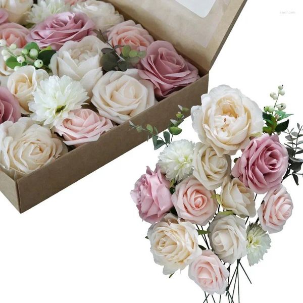 Fleurs décoratives boîte de fleurs artificielles ensemble Bouquet de bricolage pour la décoration de mariage fête centres de table à la maison Arrangements décorations