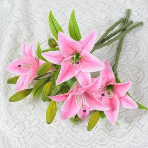 Fleurs décoratives branches de fleurs artificielles élégant branche de lys avec feuilles vertes pour décoration de fête de mariage à la maison fausse intérieure