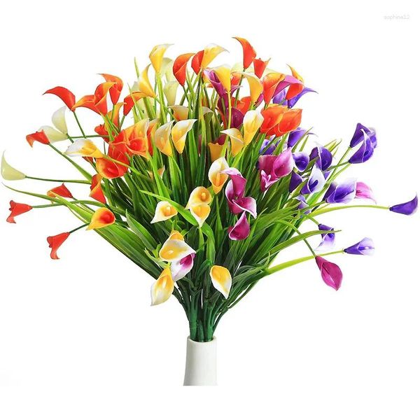 Fleurs décoratives fleur artificielle calla lily décor de maison fausse plante herbe uv protection de mariage de mariage arrangement de table de jardin