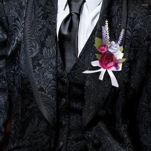 Fleurs décoratives Cornifical de fleurs artificielles de mariage réaliste Boutonniere poignet vibrant non-sauteur Rose avec des pétales épaisses