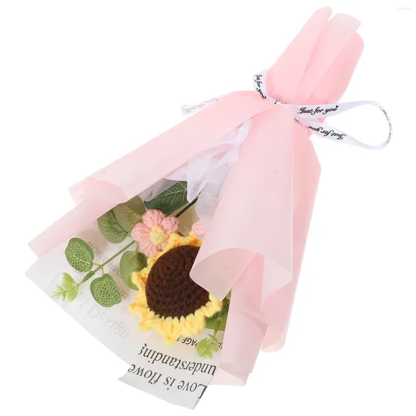 Fleurs décoratives à fleurs artificielles Crochet Bouquet Floral Needle Sunflower Plastic Mini Shape Accessoires décor