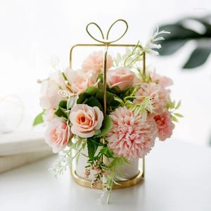 Fleurs décoratives décoration de fleurs artificielles rose métal en céramique vase de salon table de salon rose scène de mariage rose