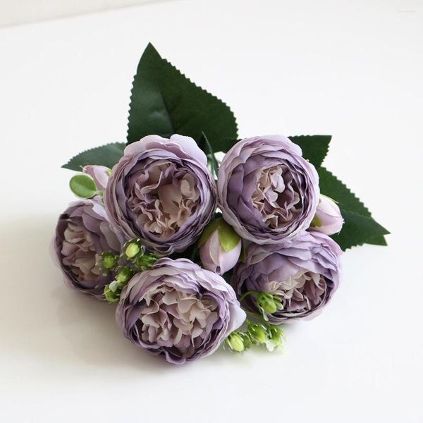 Fleurs décoratives fleur artificielle décoration soie Rose pivoine bourgeon mariage Bouquet haute qualité faux Christm R14
