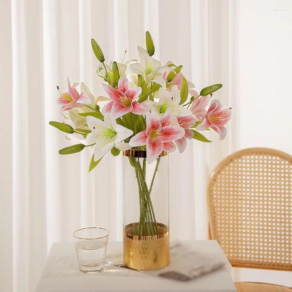 Fleurs décoratives fleur artificielle lys à Double tête en plastique décoration de la maison longueur de mariage 57.5CM décorations