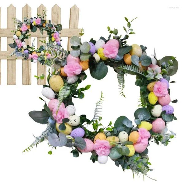 Couronne de fleurs artificielles décoratives, couronne de Pâques colorée pour porte d'entrée, décoration de printemps heureux pour ferme, jardin, mur, cour, cheminées