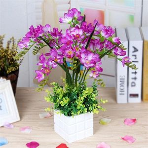 Fleurs décoratives fleur artificielle fausse orchidée en soie en pot bonsaï pour la maison fête de mariage décor de bureau plante de Simulation