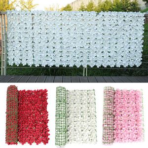 Decoratieve bloemen kunstmatige bloem hek kersen bloesem planten muur nep privacy screen voor home tuin bruiloft achtergrond panelen decor