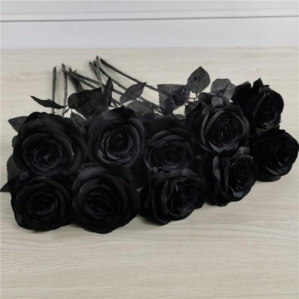 Flores decorativas Flor artificial Adorno floral Durable Alta simulación Eterna Planta de rosa falsa negra portátil