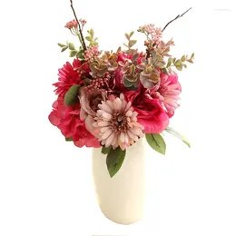 Fleurs décoratives Fleur artificielle pour le mariage de fête Rose Africain Chrysanthemum Hydrang Bridesmaid Bouquet Bouquet Latex Fake Hyrangea