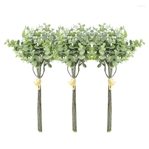 Bouquet de fleurs artificielles décoratives, feuille d'eucalyptus, lot d'argent, décoration de mariage et de maison, Arrangement de plantes vertes