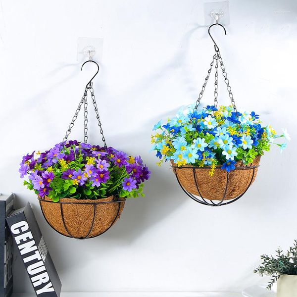 Fleurs décoratives fleur artificielle panier suspendu extérieur intérieur rond suspendu marguerite Pot pour la maison balcon décoration plante cintre