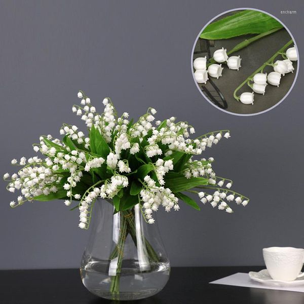 Fleurs décoratives Fleur Artificielle Muguet Bouquet Maison Décoration De Mariage Romantique Fête Blanche Décor De Bureau 36 cm