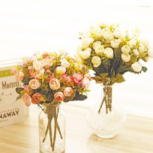 Fleurs décoratives Fleur artificielle Mini thé Rose bourgeon soie fête de mariage décoration de la maison bricolage Scrapbook saint valentin Arrangement fait à la main