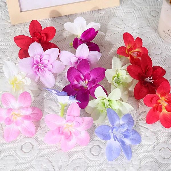 Fleurs décoratives Tête d'orchidée de fleur artificielle pour couronne Corsage bouquets de poignet ornements boîte-cadeau de fête accessoires de décoration de mariage