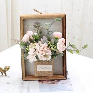 Decoratieve bloemen Kunstbloem Plant Fotolijst Muur Hout Hangende knop Hortensia Decoraties Accessoires Benodigdheden Valentijnsdag