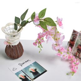 Fiori decorativi Fiore artificiale Plastica Seta Glicine Pianta finta Fiore di pesco Ramo Primavera Decorazioni per matrimoni Appeso Decorazione della parete di casa