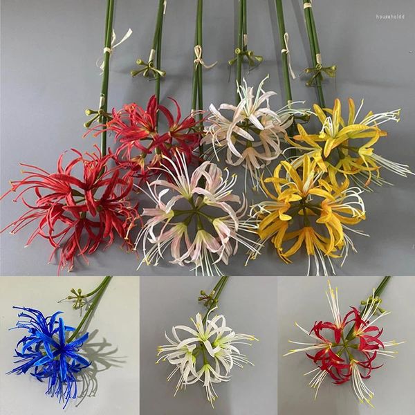 Fleurs décoratives fleur artificielle en plastique soie Branches d'équinoxe araignée rouge Lily Higan Bana tiges pour Floral Manjusaka