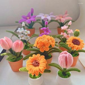 Decoratieve bloemen kunstmatige bloem potten gedraaide stokjes bar stengels planten hand breien zonnebloemen valentijnsdag cadeau home decor