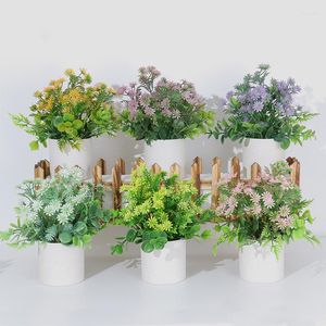 Fleurs décoratives fleur artificielle en pot lilas chrysanthème vert petite plante d'intérieur décoration de la maison bureau salle de douche