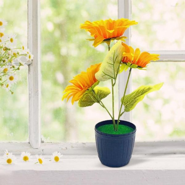Fleurs décoratives fleur artificielle en pot tournesols pour jardin bonsaï longue durée facile d'entretien 3 têtes à la recherche réelle
