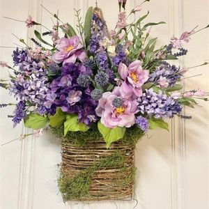 Fleurs décoratives fleur artificielle violet Maggie lavande panier ensemble plante vigne décoration tenture murale chaîne maison fête de mariage toile de fond