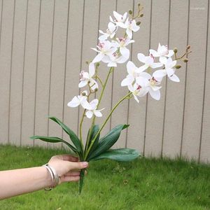 Fleurs décoratives fleur artificielle orchidée en Latex au toucher réel avec feuilles décoration de mariage Flores