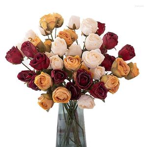 Fleurs décoratives fleur artificielle rose rouge feuille pivoine bouquet 3 têtes faux mariage décor de maison