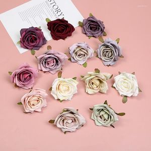 Fleurs décoratives Fleur artificielle Rose Curling Head Corsage Soie Mariage Lâche Arrangement Floral