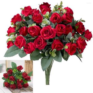 Fleurs décoratives Fleur Artificielle Rose Rouge Eucalyptu Feuille Pivoine Bouquet 10 Têtes Faux Mariage Décor À La Maison Fête Des Mères Saint Valentin