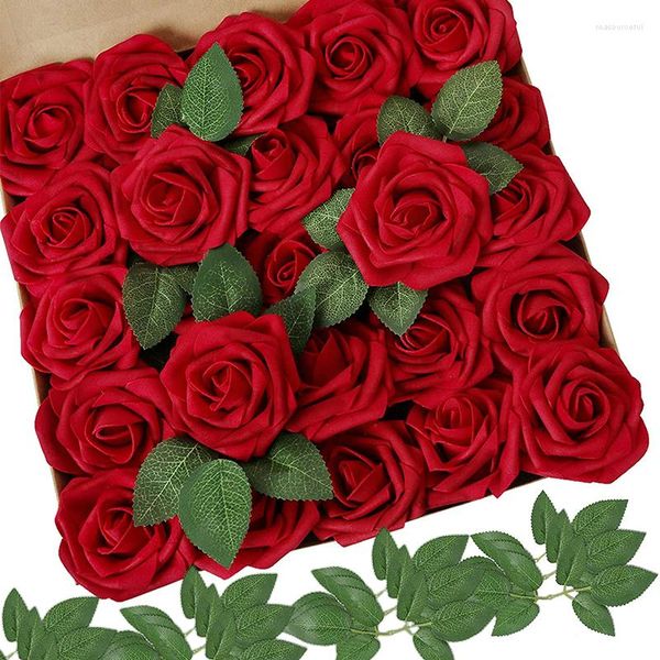 Flores Decorativas Flor Artificial Rosa 25 Piezas Rosas Falsas de Aspecto Real para Centros de Mesa de Bodas DIY Arreglos Fiesta Baby Shower Hogar