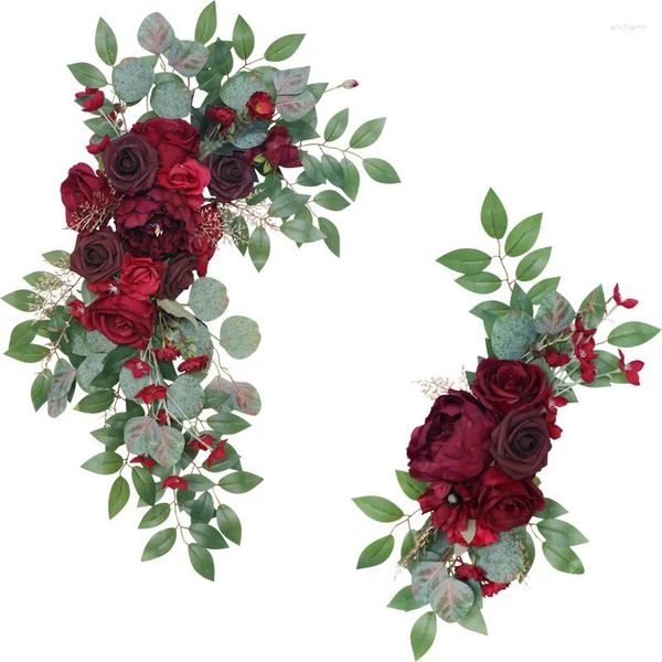 Fleurs décoratives rangée de fleurs artificielles pour fond de mariage guirlande décoration carte de bienvenue logo accessoires fête mise en page arc vin rouge 2 pièces