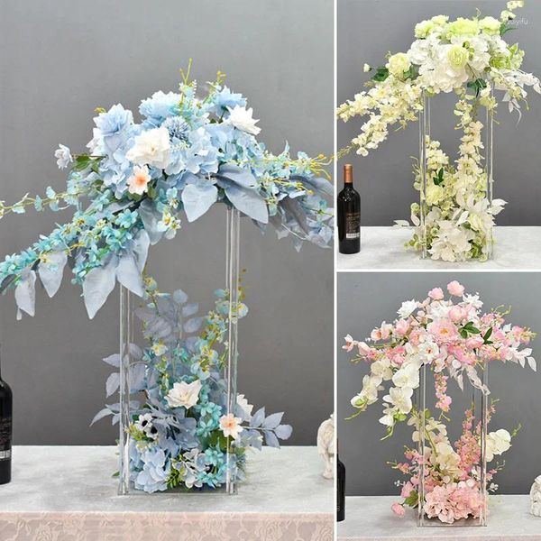 Rangée de fleurs artificielles décoratives, pour Center de Table de mariage, décoration avec support en acrylique, accessoires de fond de scène de fête à domicile