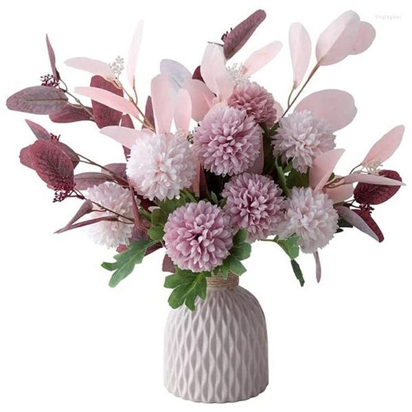Fleurs décoratives ensemble de fleurs artificielles hortensia et vase en céramique rose Bouquet de bricolage en plastique pour mariage à la maison
