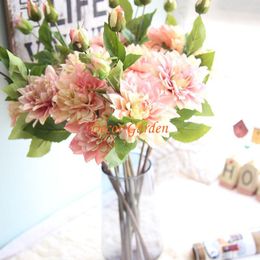 Fleurs décoratives fleur artificielle soie Dahlia Pinnata Pompon décor faux pour bricolage Bouquet de mariée mariage mur décoration de la maison