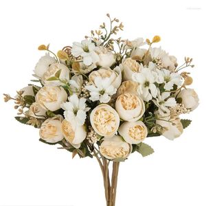 Fleurs décoratives Fleur artificielle Silk Thé Pivoine Bouquet de mariée de Noël pour la maison de mariage Accessoire intérieur