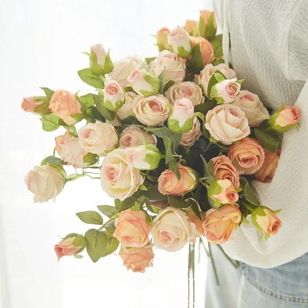 Fleurs décoratives fleur artificielle pivoine en soie blanc Rose longue plante Bouquet de mariée Table de mariage faux Vase de fête décor à la maison